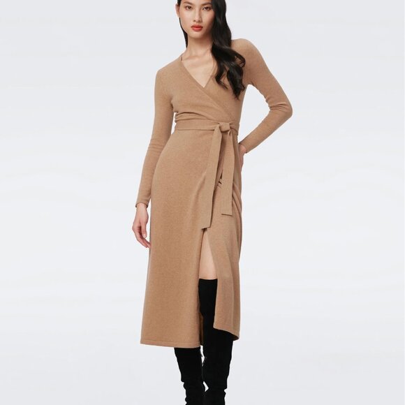 Diane Von Furstenberg Dresses & Skirts - DVF 100% Cashmere Wrap Dress – Honey Brown – Size L